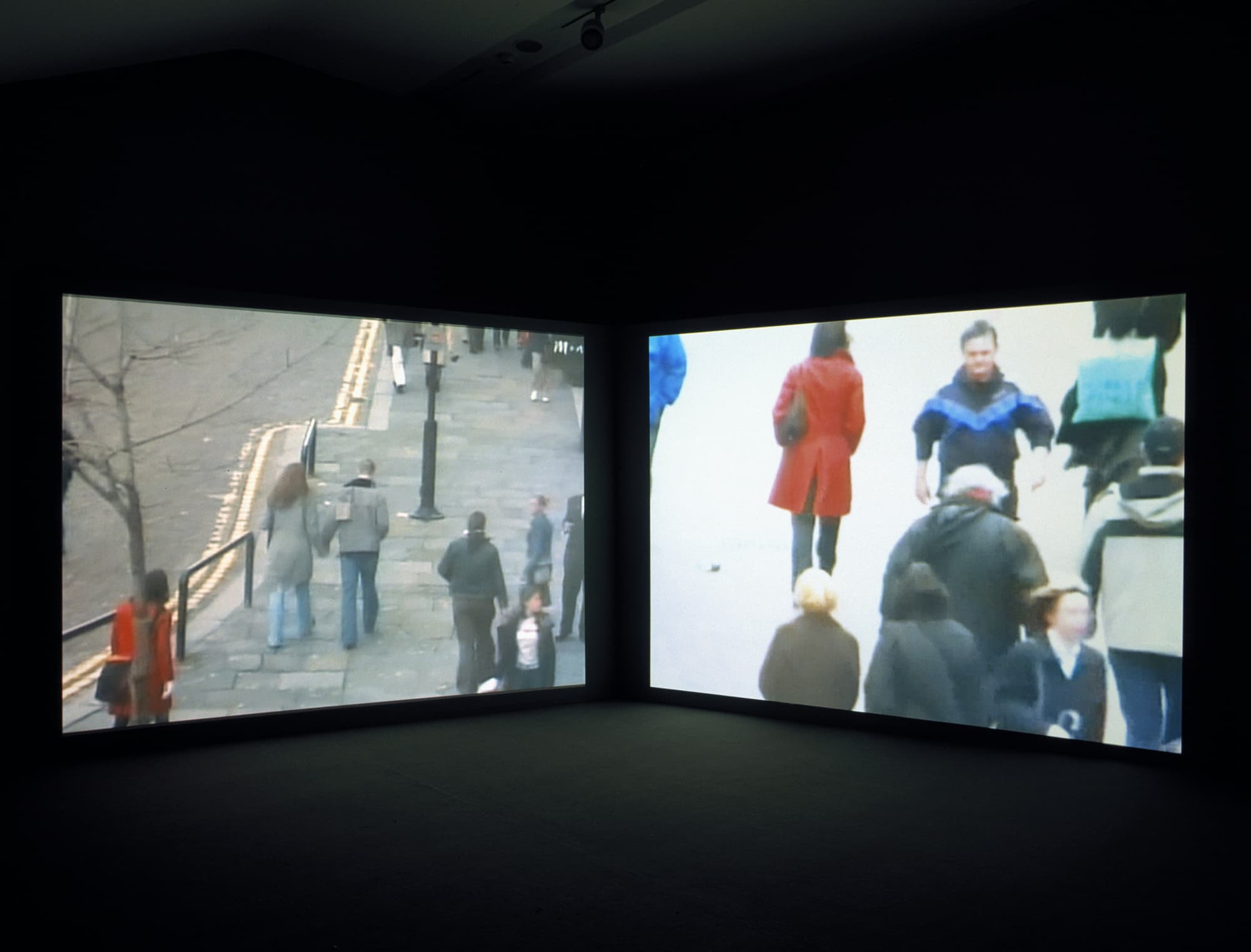 Evidence Locker. Control Room. Two-channel digital video. 10 min loop. Installation at Tate Liverpool. 2004
