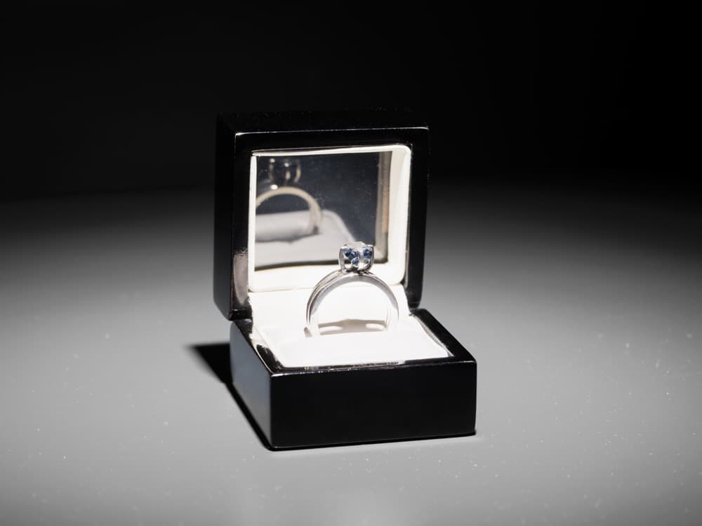 The Proposal, 2016.
2.02 carat, blue, uncut, diamond with the micro-laser inscription "I am wholeheartedly yours," silver ring setting, ring box, related documents.