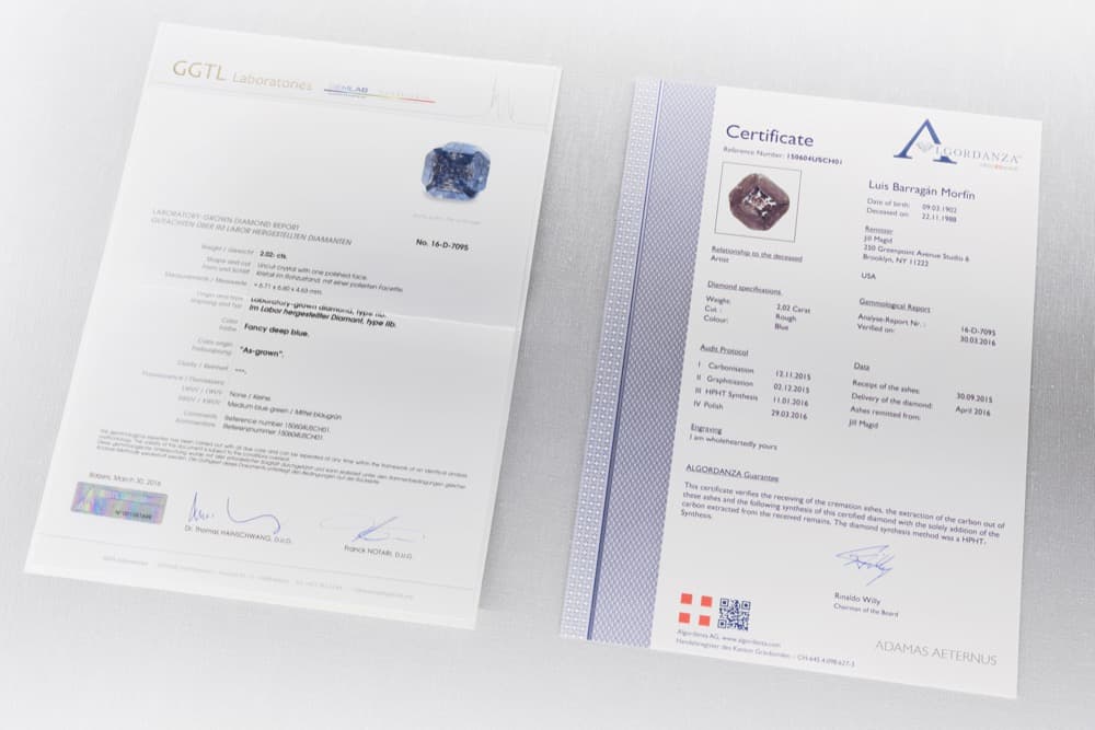 The Proposal, 2016
. 2.02 carat, blue, uncut, diamond with the micro-laser inscription "I am wholeheartedly yours," silver ring setting, ring box, related documents.